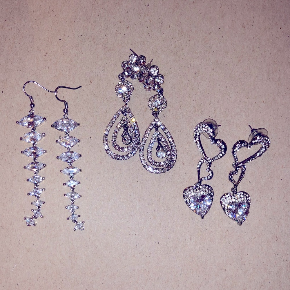 3 Set lot - crystal rhinestone chandelier earrings